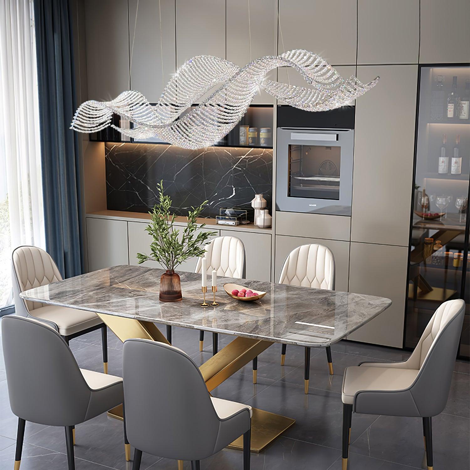 Modern Linear Crystal Chandelier Luxury LED Island Light for Dining Room