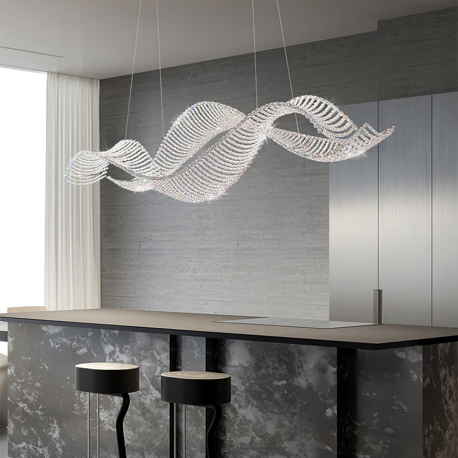 Modern Linear Crystal Chandelier Luxury LED Island Light for Dining Room