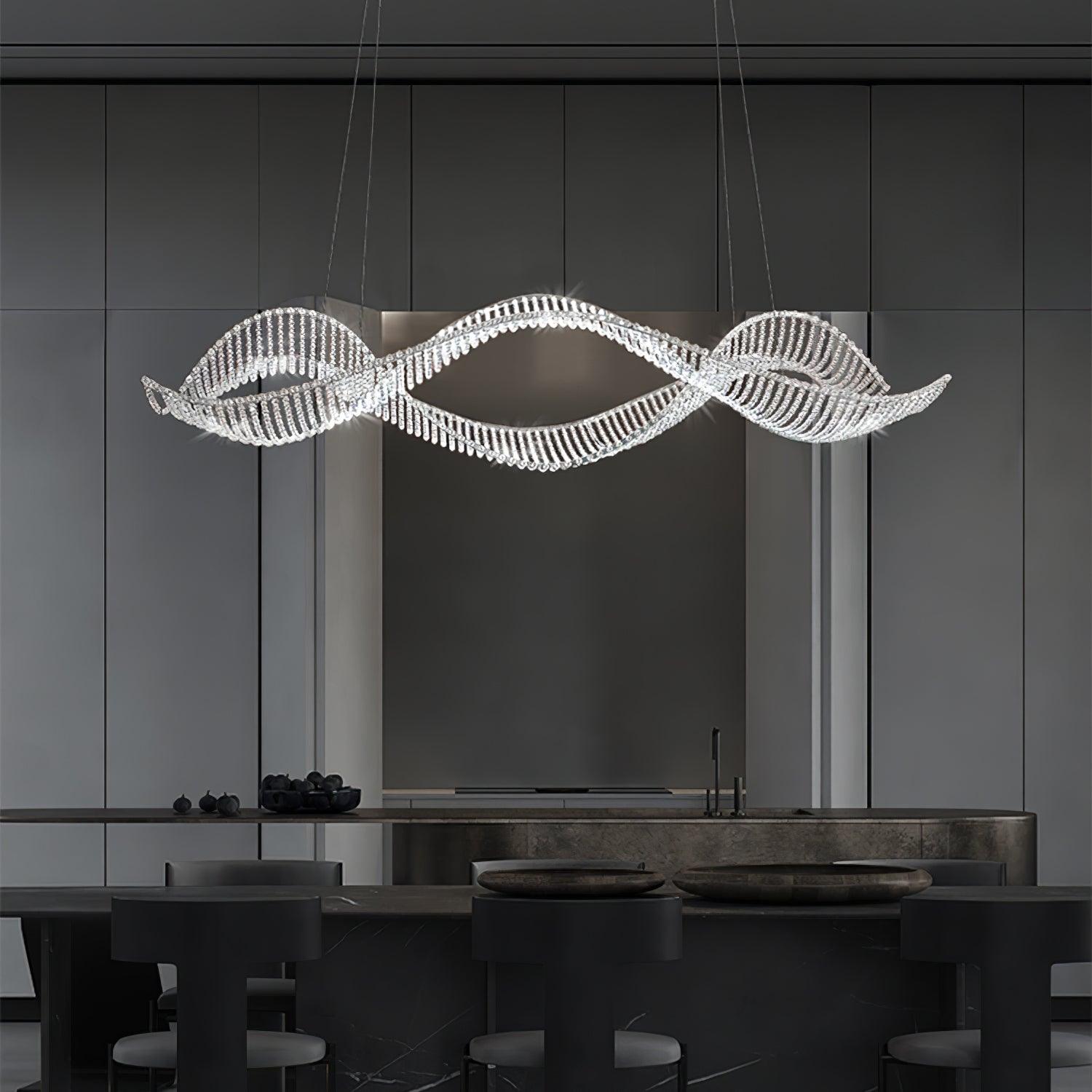 Modern Linear Crystal Chandelier Luxury LED Island Light for Dining Room