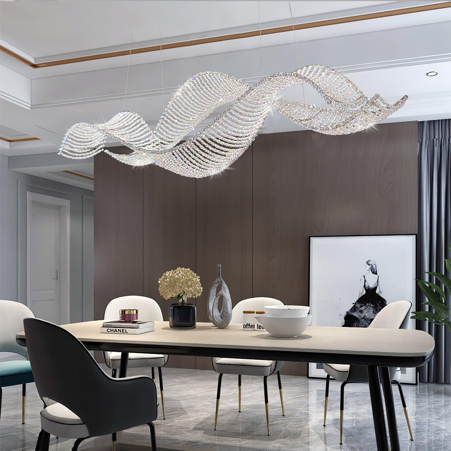 Modern Linear Crystal Chandelier Luxury LED Island Light for Dining Room