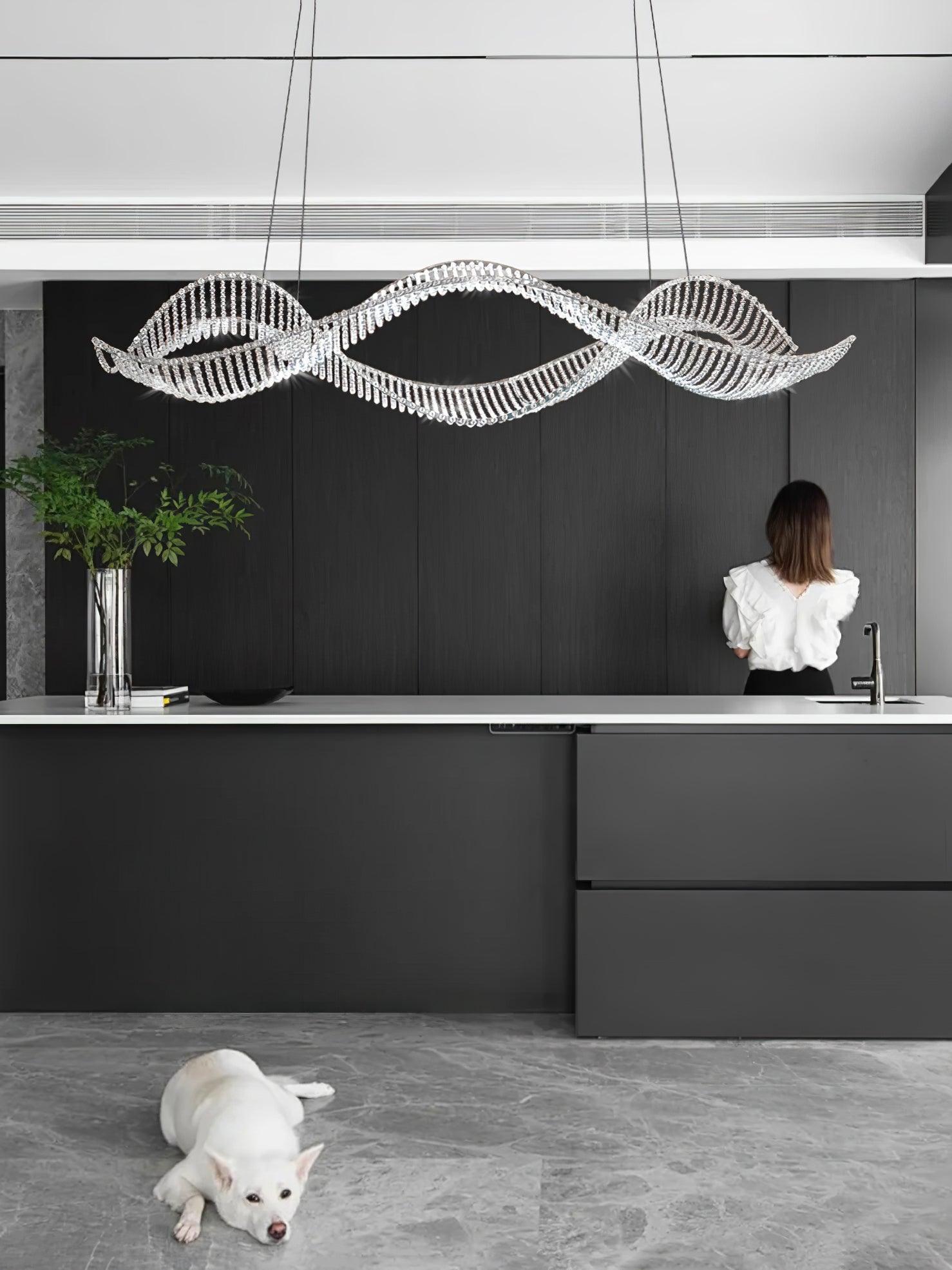 Modern Linear Crystal Chandelier Luxury LED Island Light for Dining Room