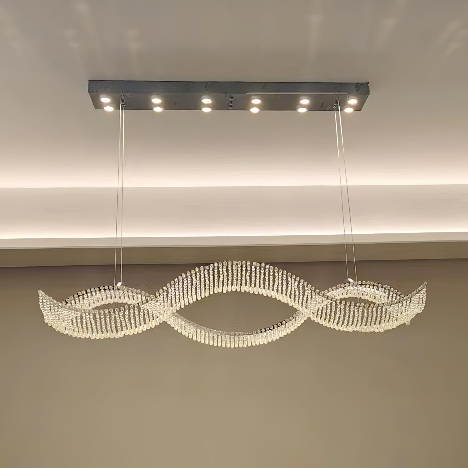 Modern Linear Crystal Chandelier Luxury LED Island Light for Dining Room