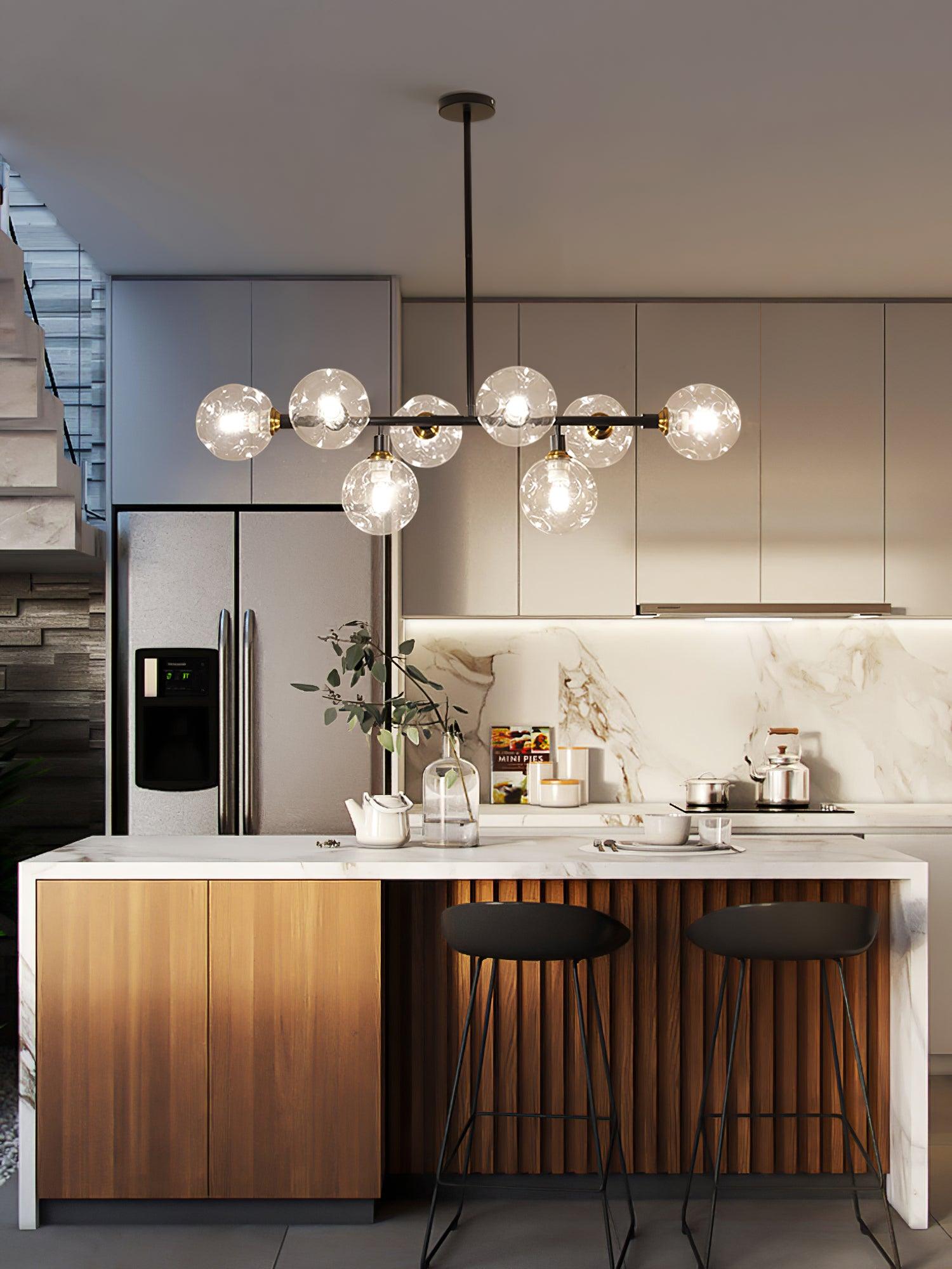 Modern Linear Glass Crown Chandelier for Dining Room and Kitchen Island Lighting