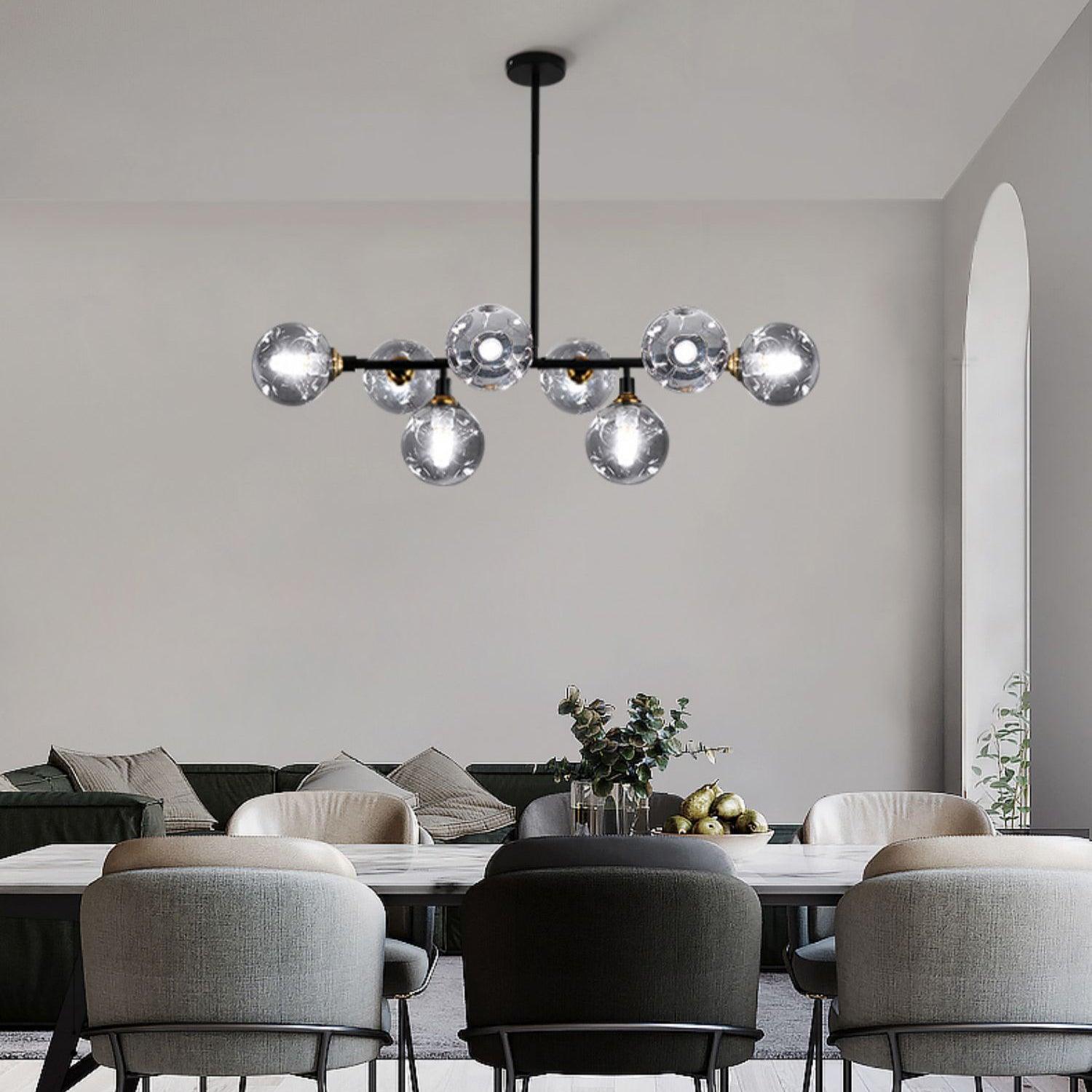 Modern Linear Glass Crown Chandelier for Dining Room and Kitchen Island Lighting