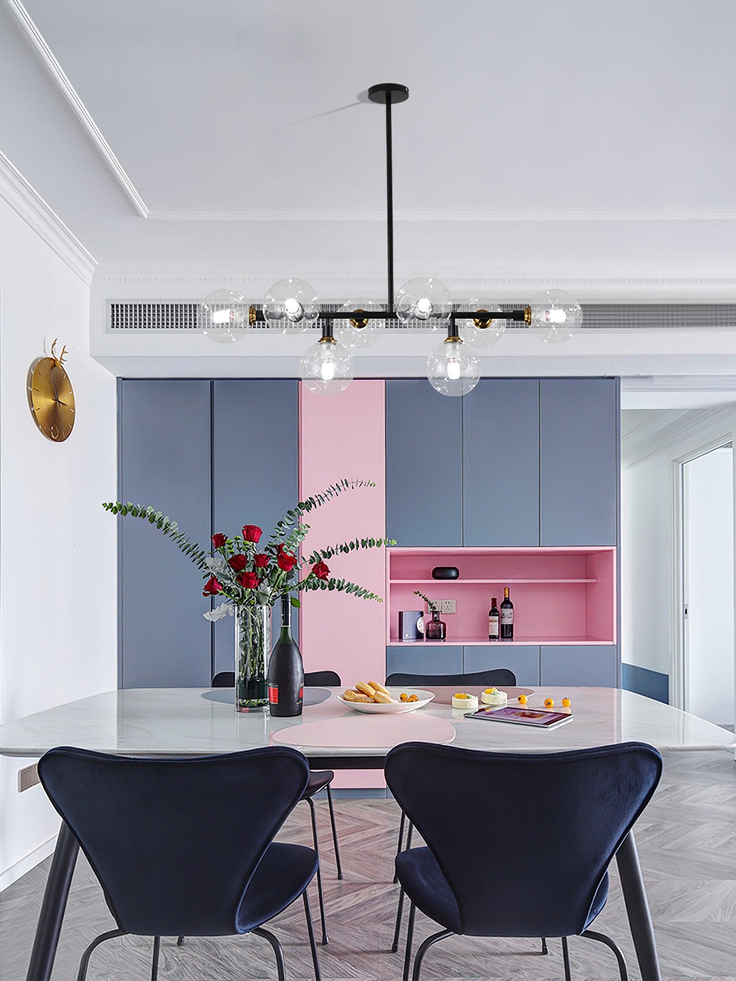 Modern Linear Glass Crown Chandelier for Dining Room and Kitchen Island Lighting