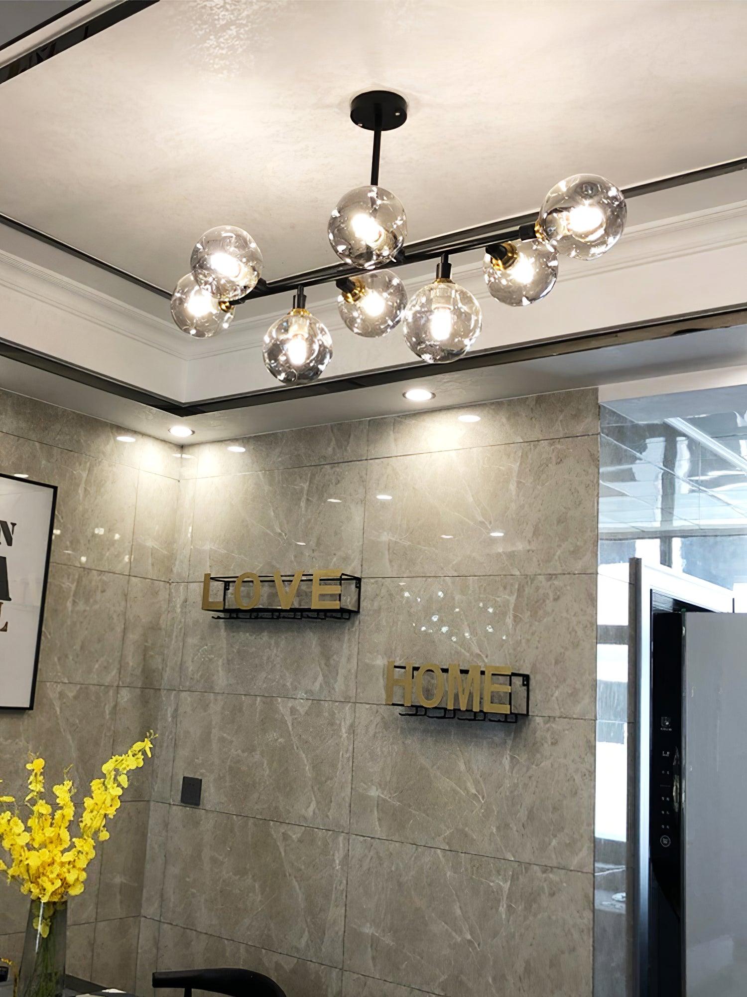 Modern Linear Glass Crown Chandelier for Dining Room and Kitchen Island Lighting