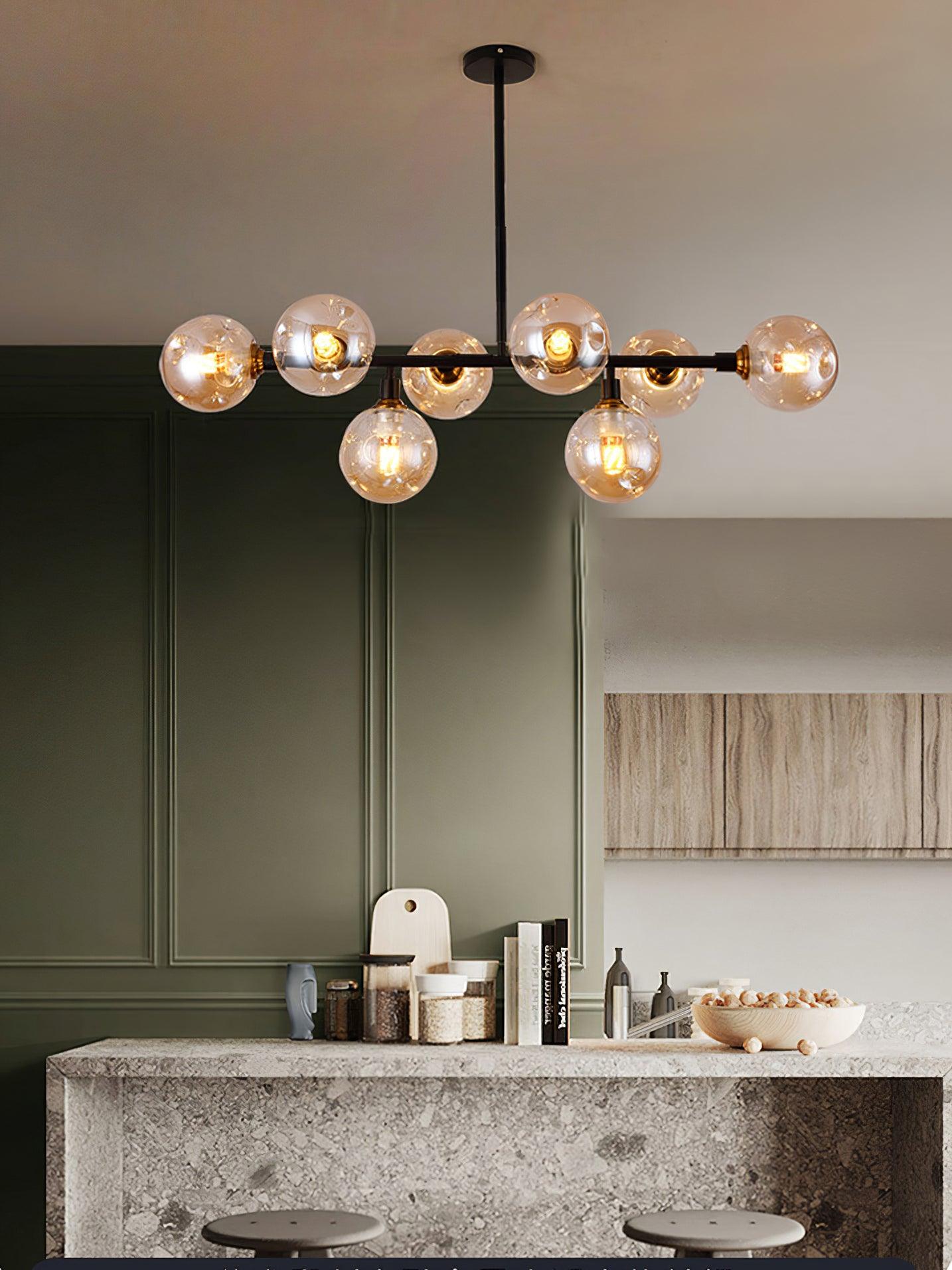 Modern Linear Glass Crown Chandelier for Dining Room and Kitchen Island Lighting