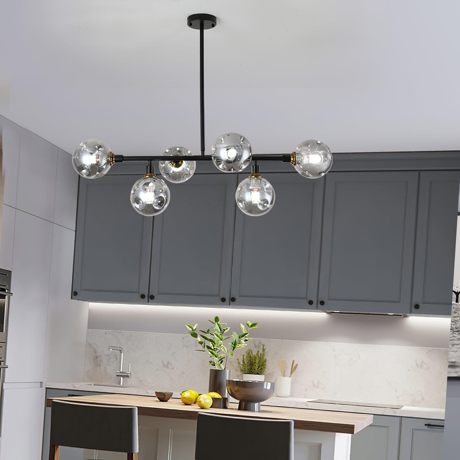 Modern Linear Glass Crown Chandelier for Dining Room and Kitchen Island Lighting