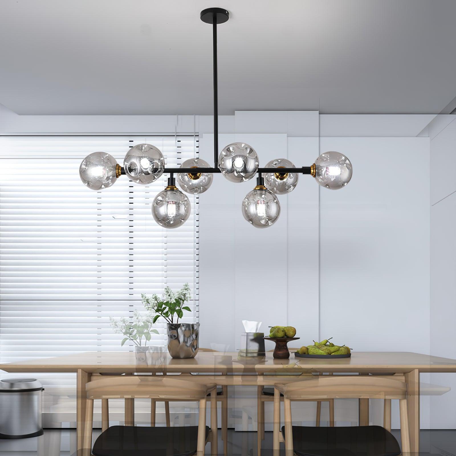 Modern Linear Glass Crown Chandelier for Dining Room and Kitchen Island Lighting