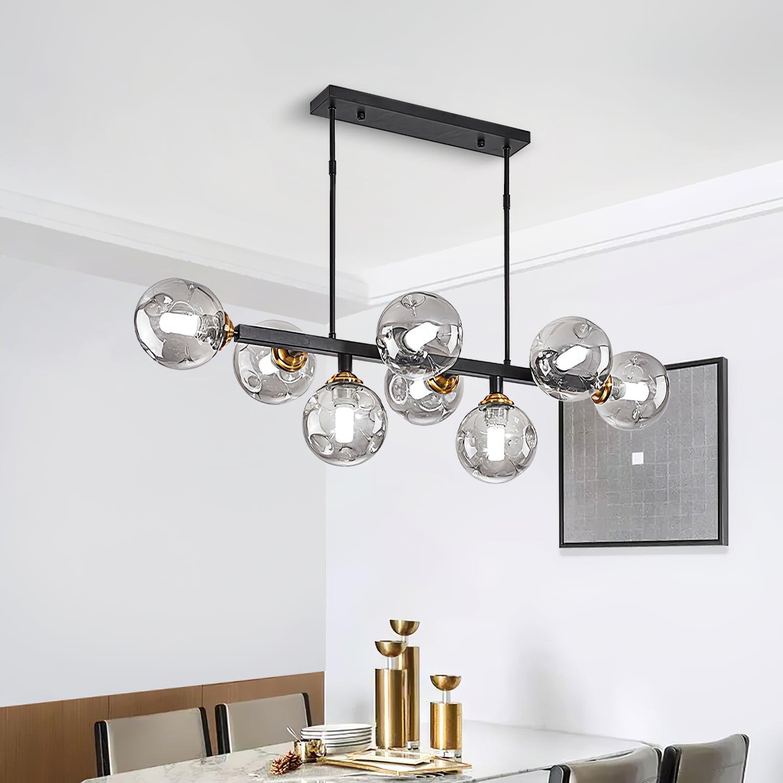 Modern Linear Glass Crown Chandelier for Dining Room and Kitchen Island Lighting