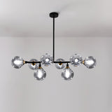 Modern Linear Glass Crown Chandelier for Dining Room and Kitchen Island Lighting