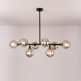 Modern Linear Glass Crown Chandelier for Dining Room and Kitchen Island Lighting