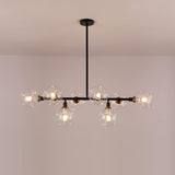Modern Linear Glass Crown Chandelier for Dining Room and Kitchen Island Lighting