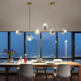 Modern Linear Glass Globe Chandelier Gold Sputnik Pendant Light for Dining Room 4 or 6 Heads