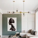 Modern Linear Glass Globe Chandelier Gold Sputnik Pendant Light for Dining Room 4 or 6 Heads
