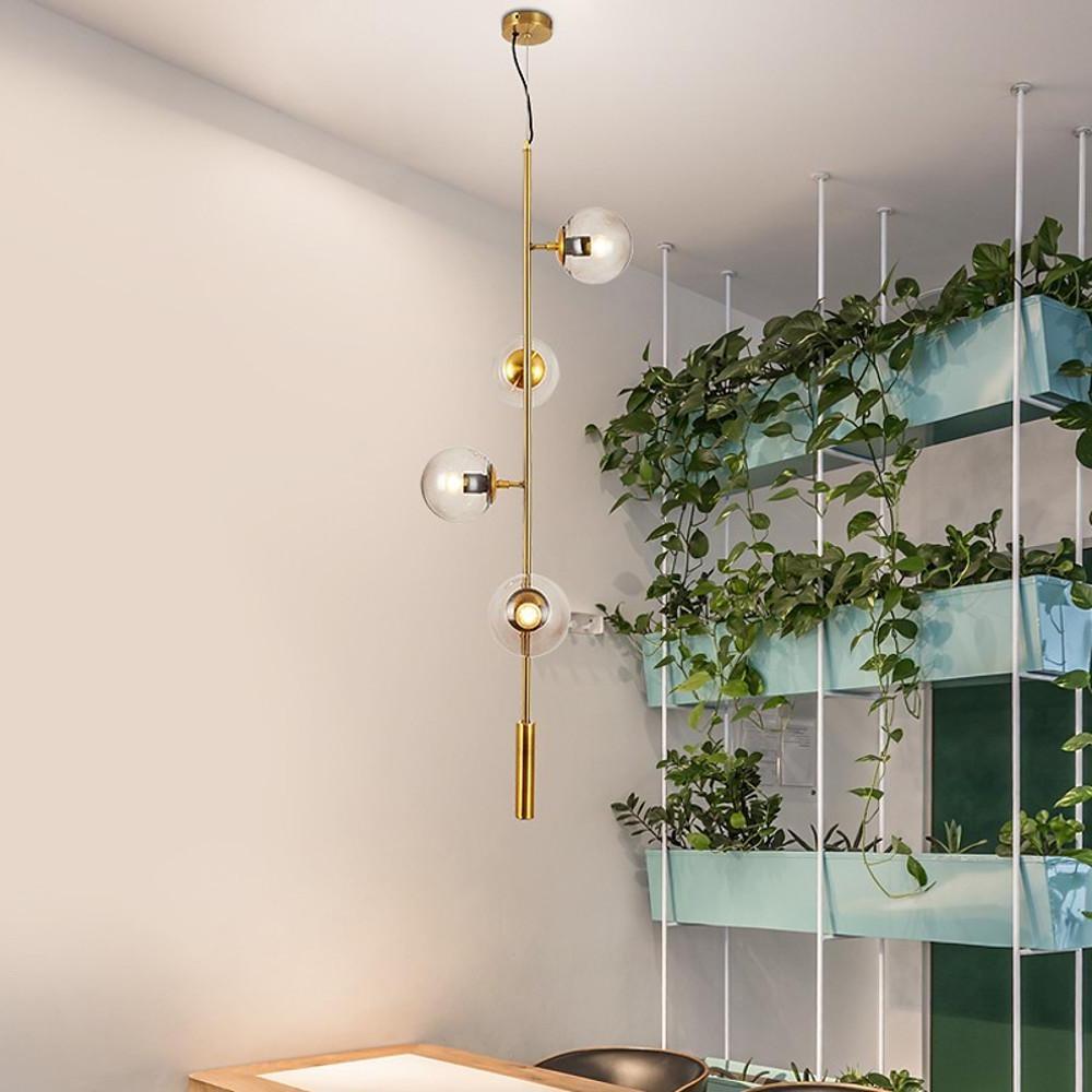 Modern Linear Glass Globe Chandelier Gold Sputnik Pendant Light for Dining Room 4 or 6 Heads