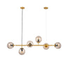 Modern Linear Glass Globe Chandelier Gold Sputnik Pendant Light for Dining Room 4 or 6 Heads