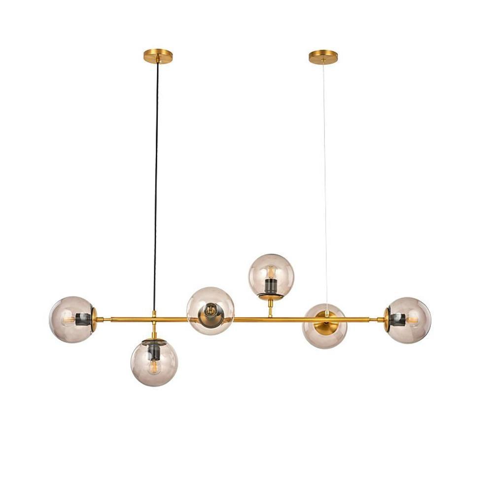 Modern Linear Glass Globe Chandelier Gold Sputnik Pendant Light for Dining Room 4 or 6 Heads
