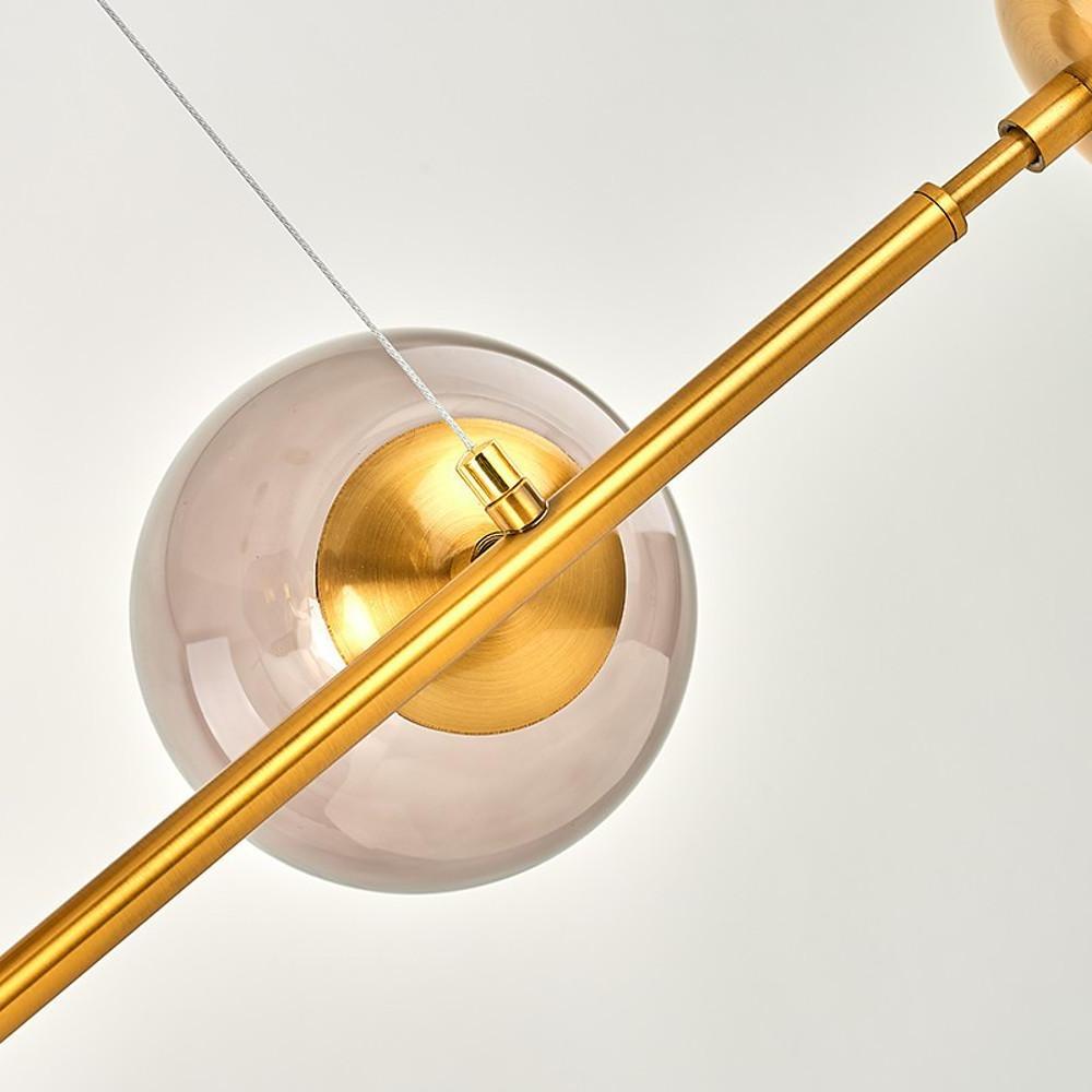 Modern Linear Glass Globe Chandelier Gold Sputnik Pendant Light for Dining Room 4 or 6 Heads