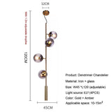 Modern Linear Glass Globe Chandelier Gold Sputnik Pendant Light for Dining Room 4 or 6 Heads