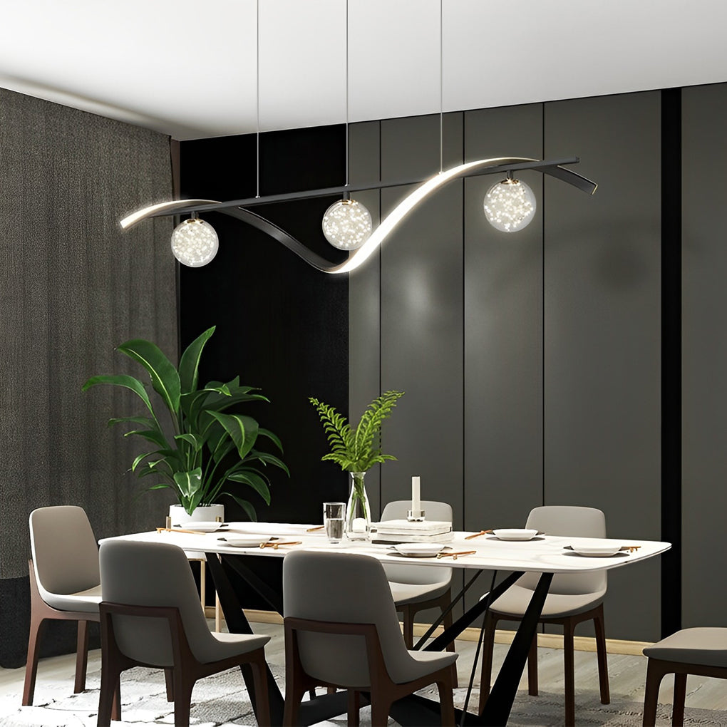 Modern Linear Glass Globe Wave Chandelier for Dining Room Nordic LED Pendant Lighting