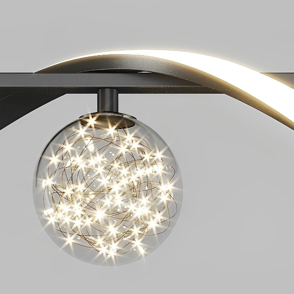 Modern Linear Glass Globe Wave Chandelier for Dining Room Nordic LED Pendant Lighting