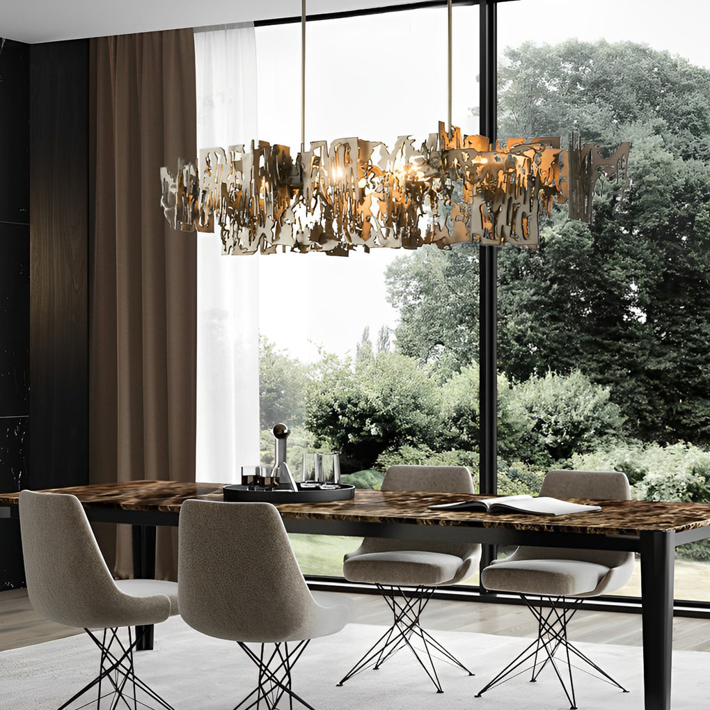 Modern Linear Hollow LED Hardware Chandelier for Dining Room and Kitchen Island