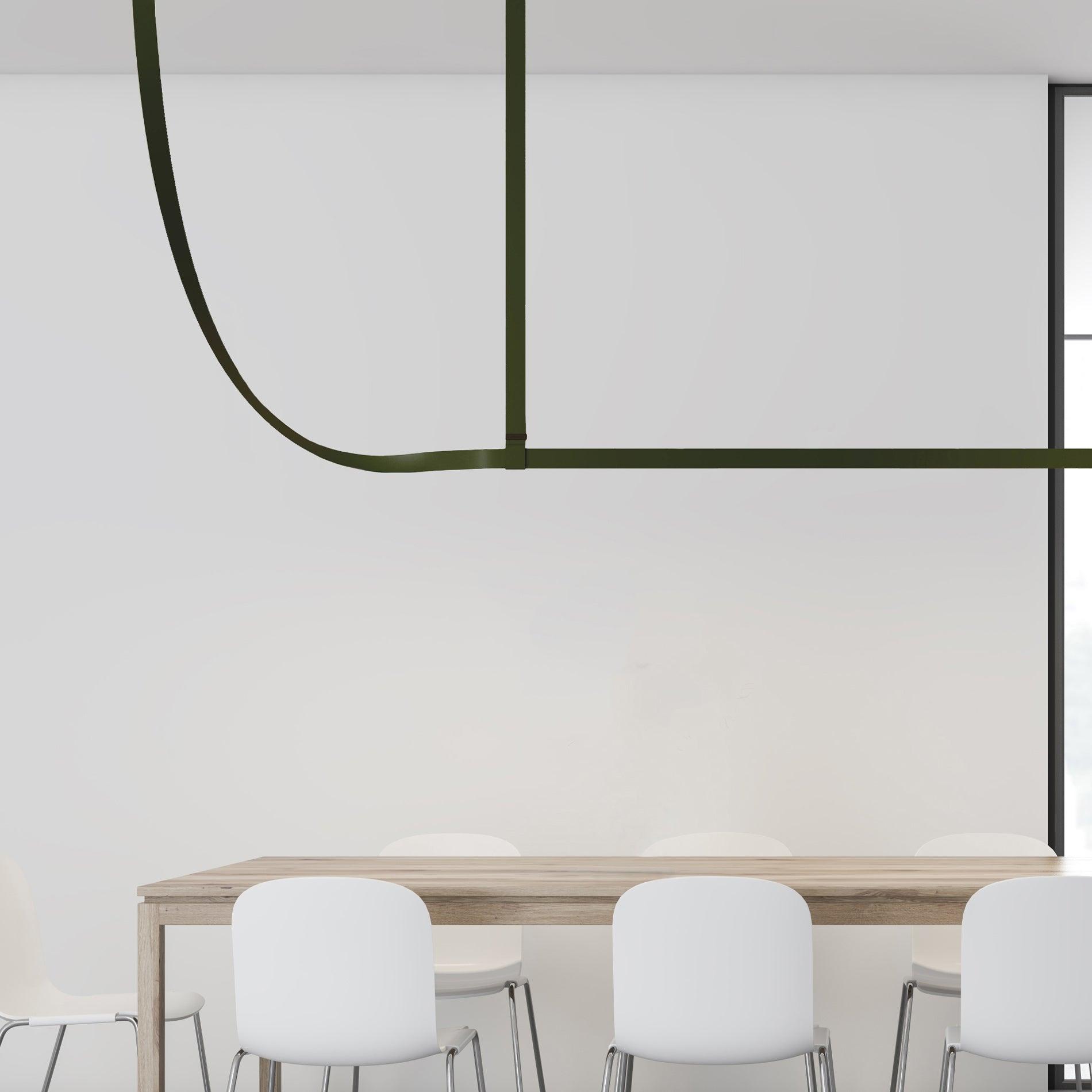 Modern Linear Leather Belt LED Pendant Light Horizontal Suspended Ceiling Chandelier