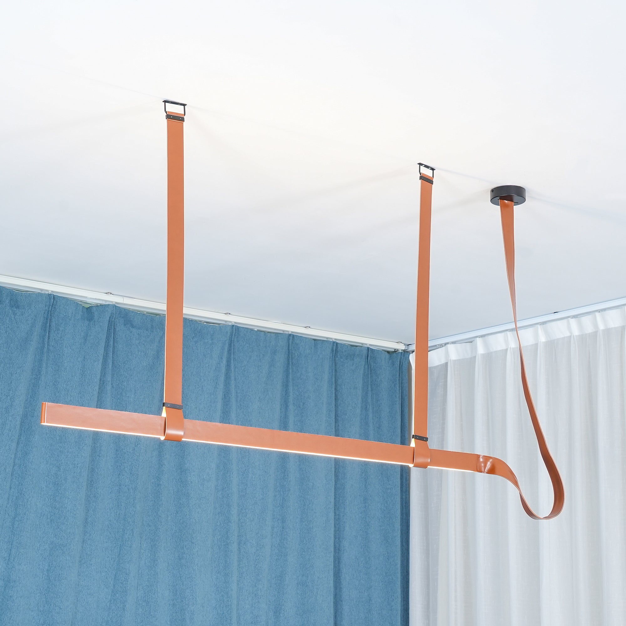 Modern Linear Leather Belt LED Pendant Light Horizontal Suspended Ceiling Chandelier