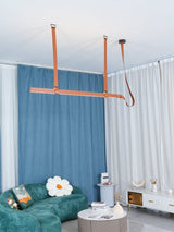 Modern Linear Leather Belt LED Pendant Light Horizontal Suspended Ceiling Chandelier