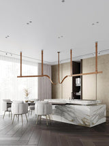 Modern Linear Leather Belt LED Pendant Light Horizontal Suspended Ceiling Chandelier