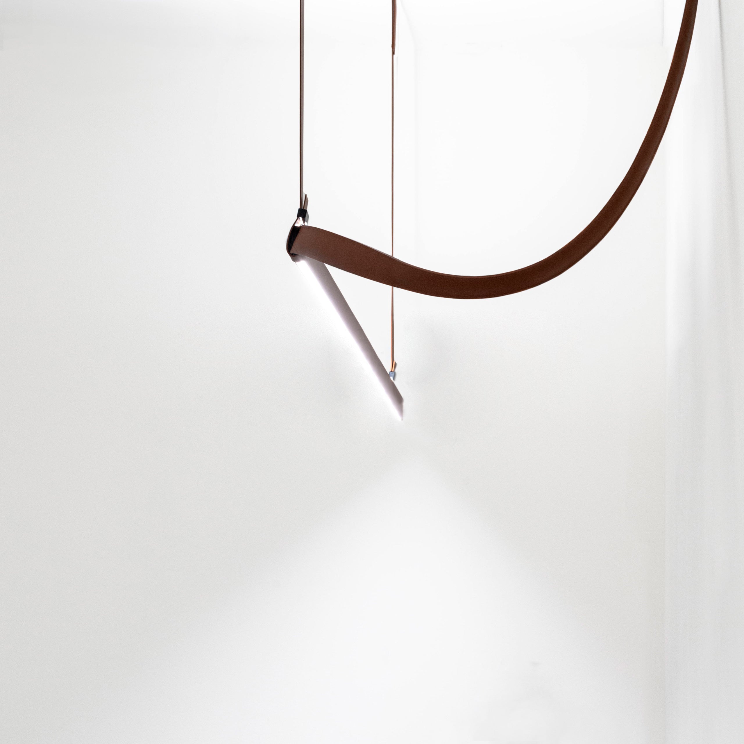 Modern Linear Leather Belt LED Pendant Light Horizontal Suspended Ceiling Chandelier