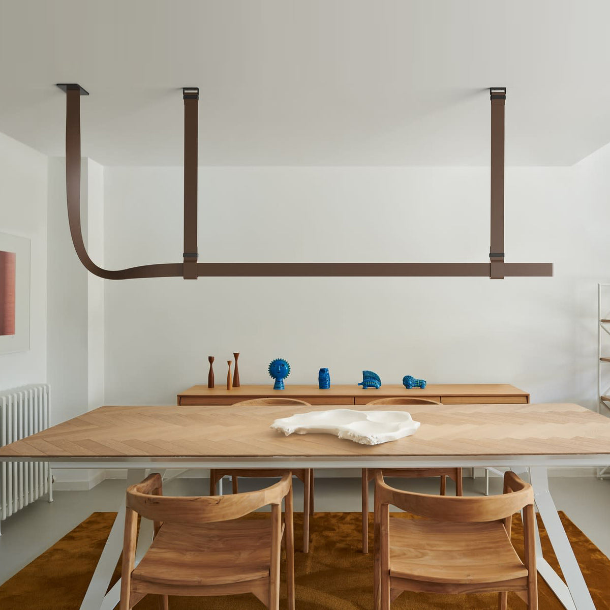 Modern Linear Leather Belt LED Pendant Light Horizontal Suspended Ceiling Chandelier
