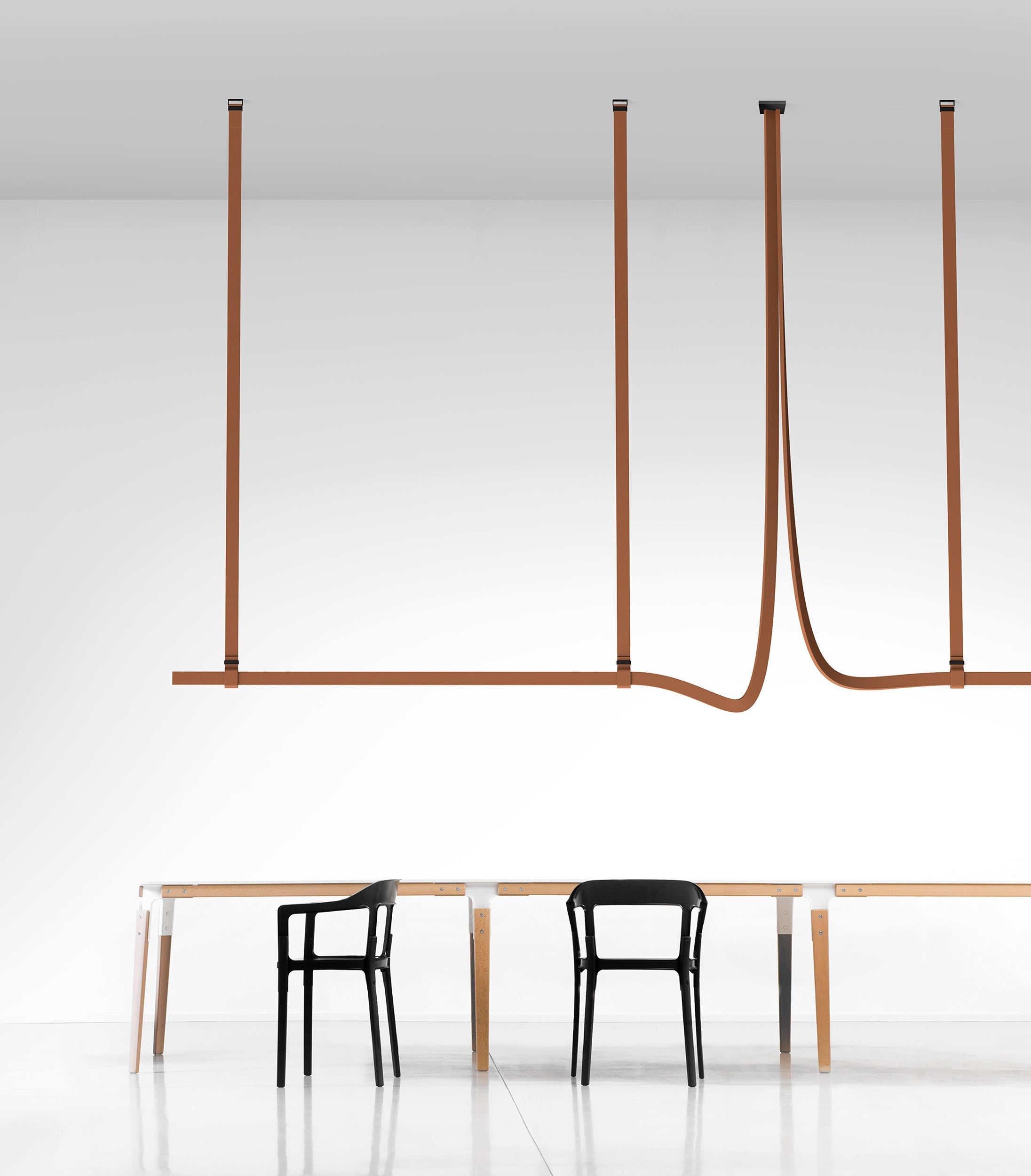 Modern Linear Leather Belt LED Pendant Light Horizontal Suspended Ceiling Chandelier