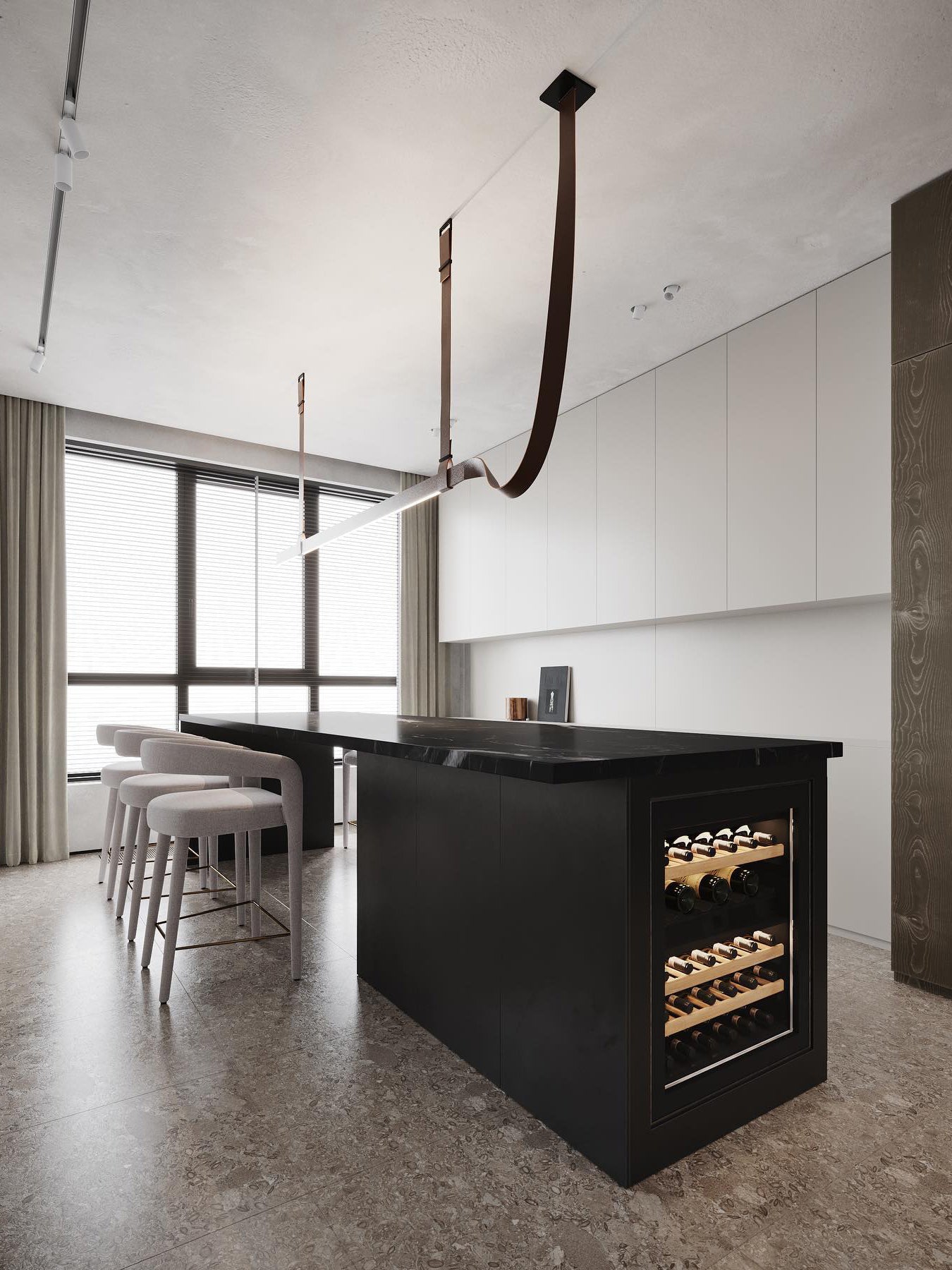 Modern Linear Leather Belt LED Pendant Light Horizontal Suspended Ceiling Chandelier