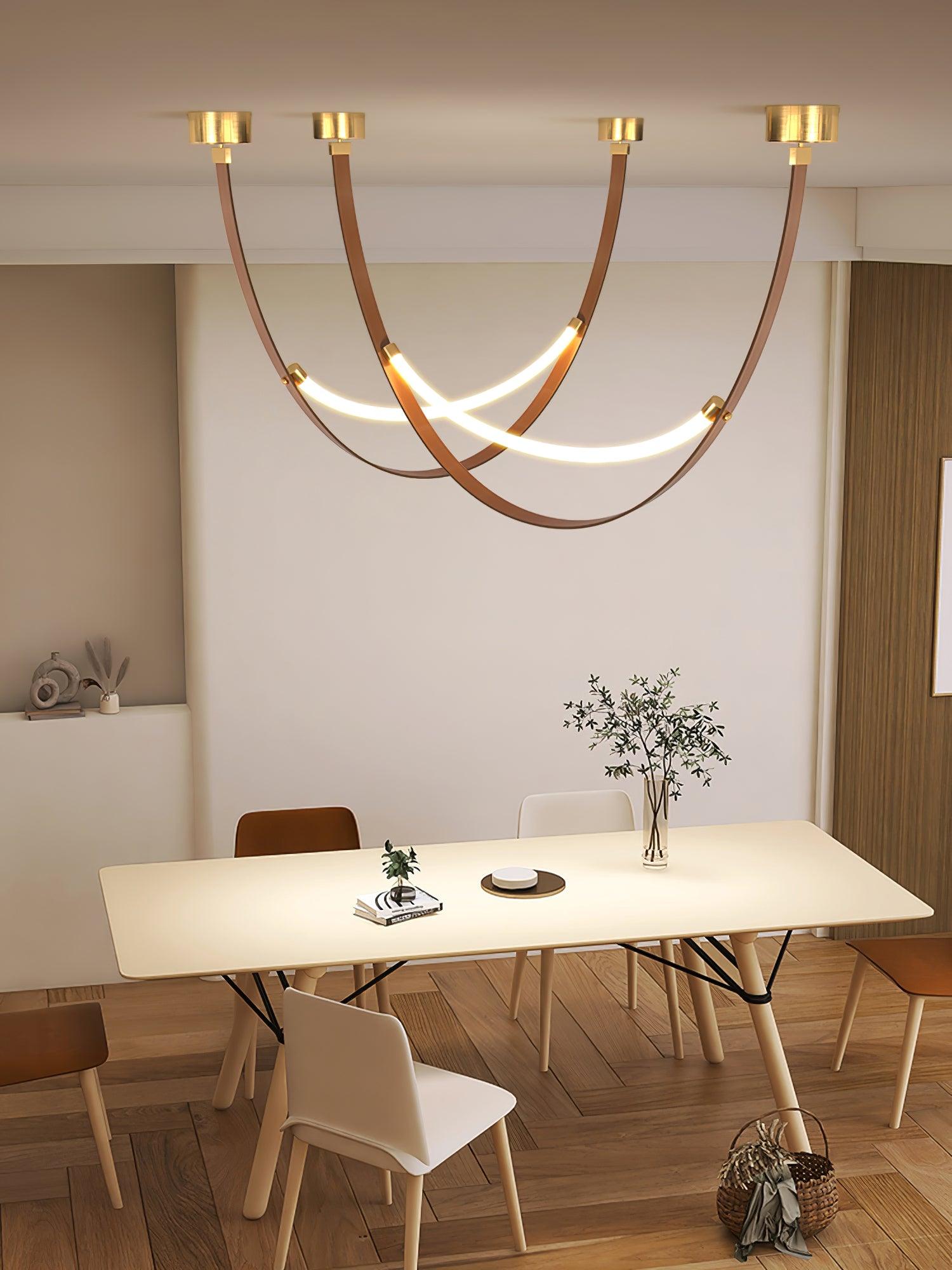 Modern Linear Leather Belt Pendant Light LED Minimalist Ceiling Hanging Lamp