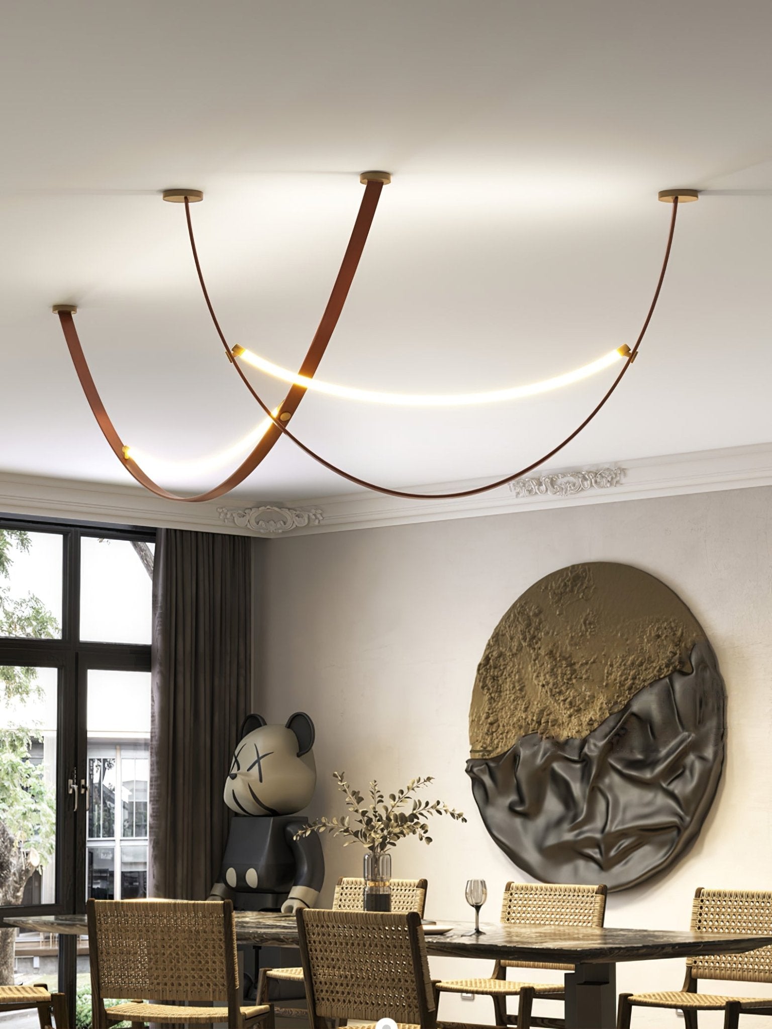 Modern Linear Leather Belt Pendant Light LED Minimalist Ceiling Hanging Lamp
