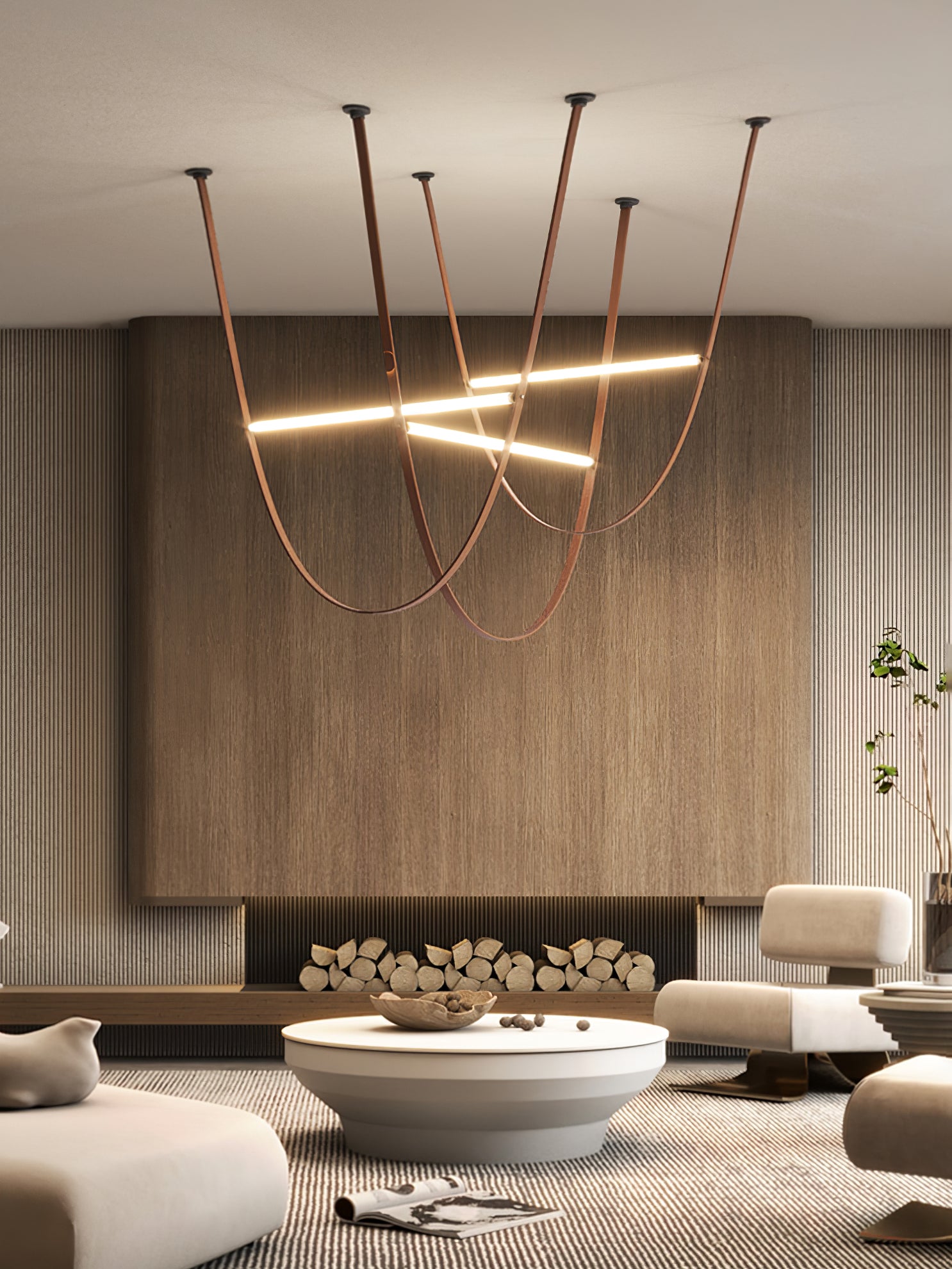 Modern Linear Leather Belt Pendant Light LED Minimalist Ceiling Hanging Lamp