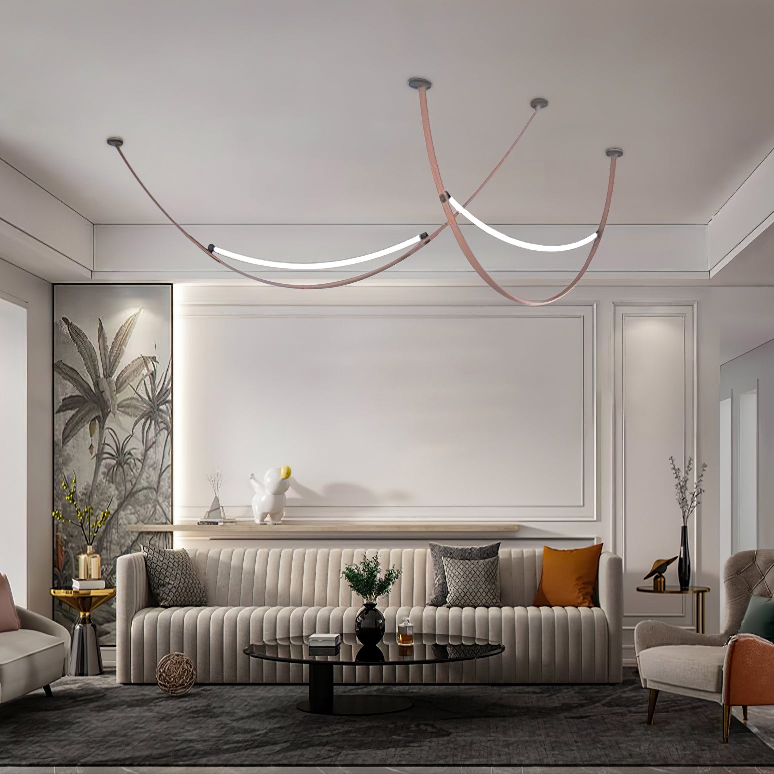 Modern Linear Leather Belt Pendant Light LED Minimalist Ceiling Hanging Lamp