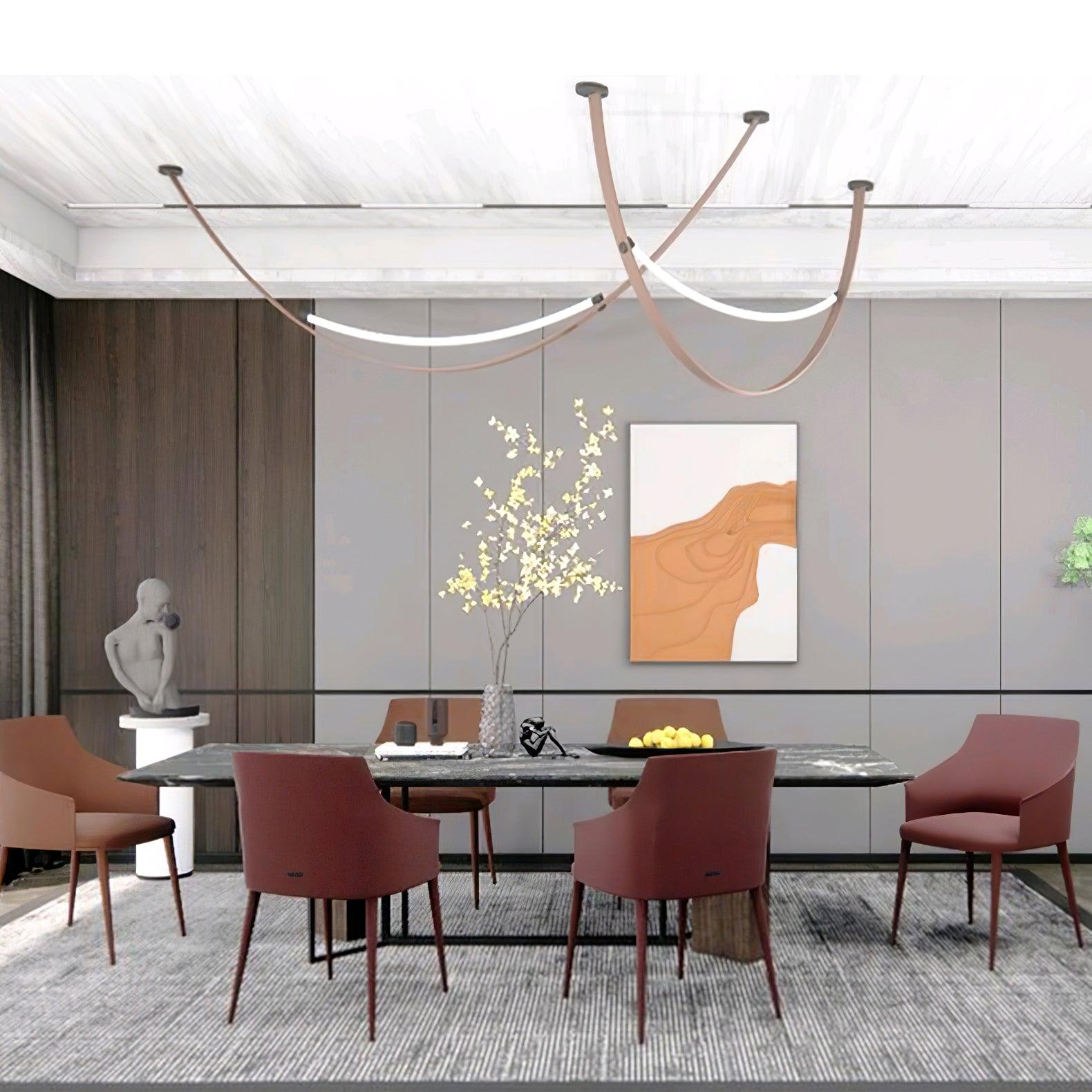 Modern Linear Leather Belt Pendant Light LED Minimalist Ceiling Hanging Lamp