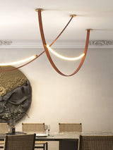 Modern Linear Leather Belt Pendant Light LED Minimalist Ceiling Hanging Lamp