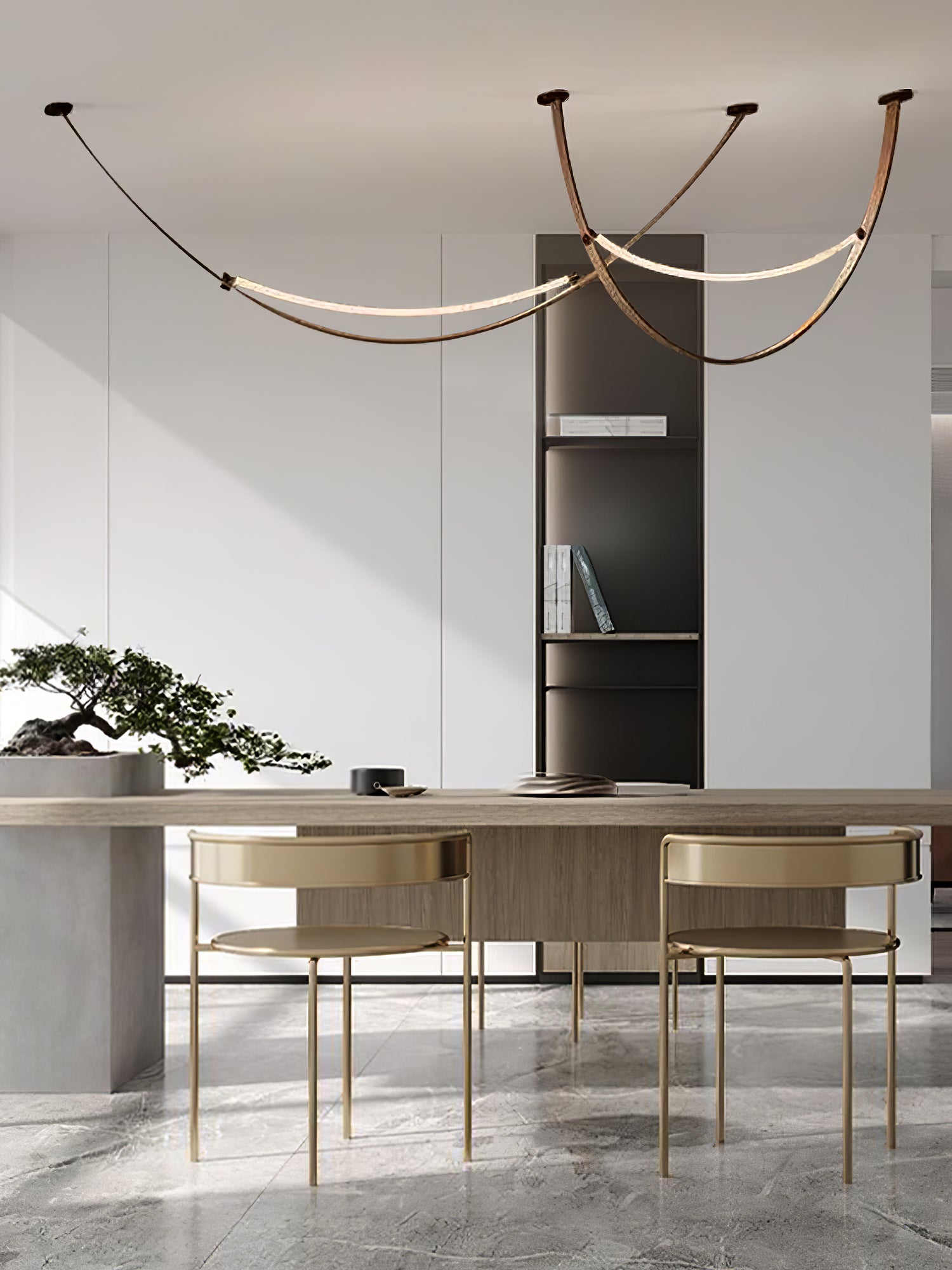 Modern Linear Leather Belt Pendant Light LED Minimalist Ceiling Hanging Lamp