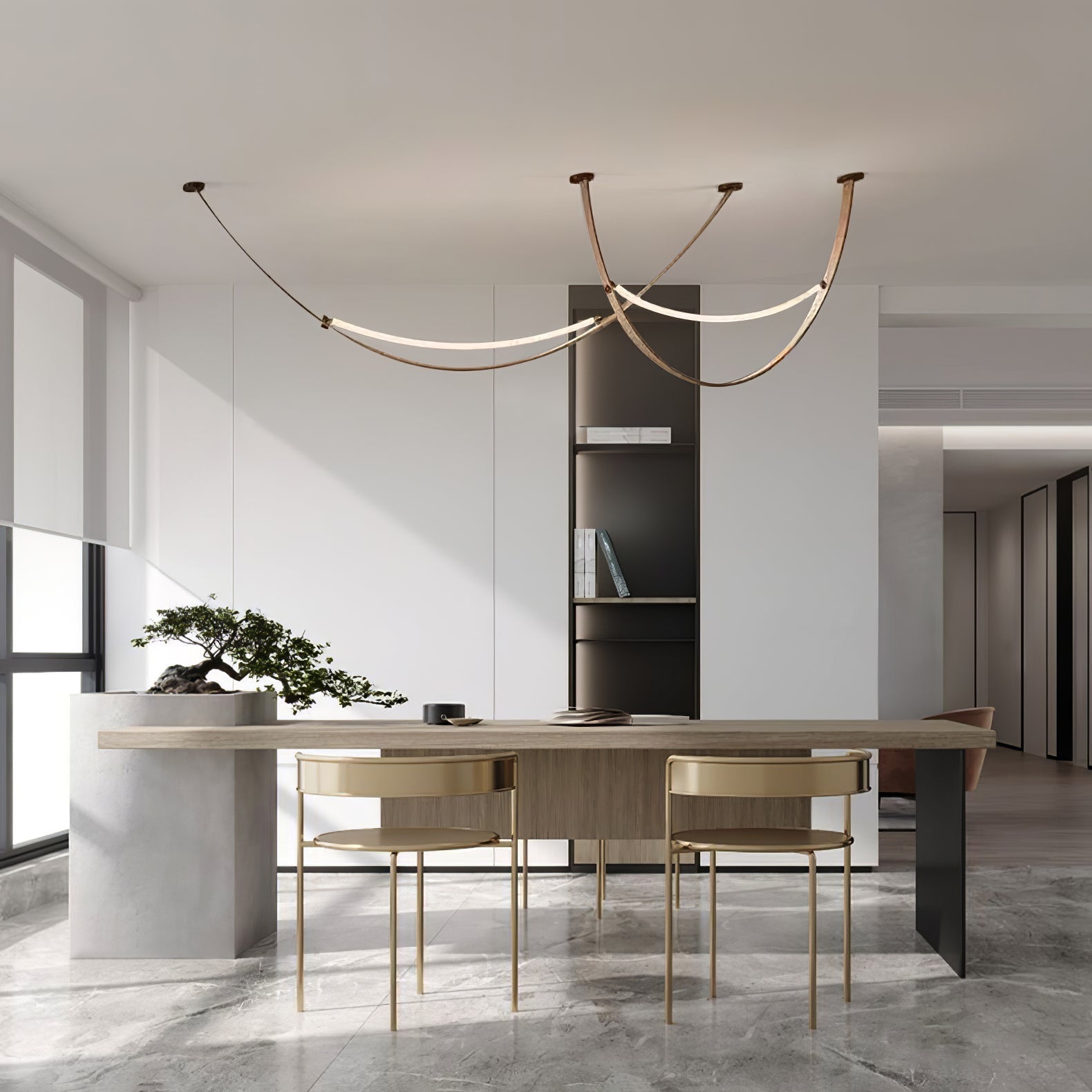 Modern Linear Leather Belt Pendant Light LED Minimalist Ceiling Hanging Lamp