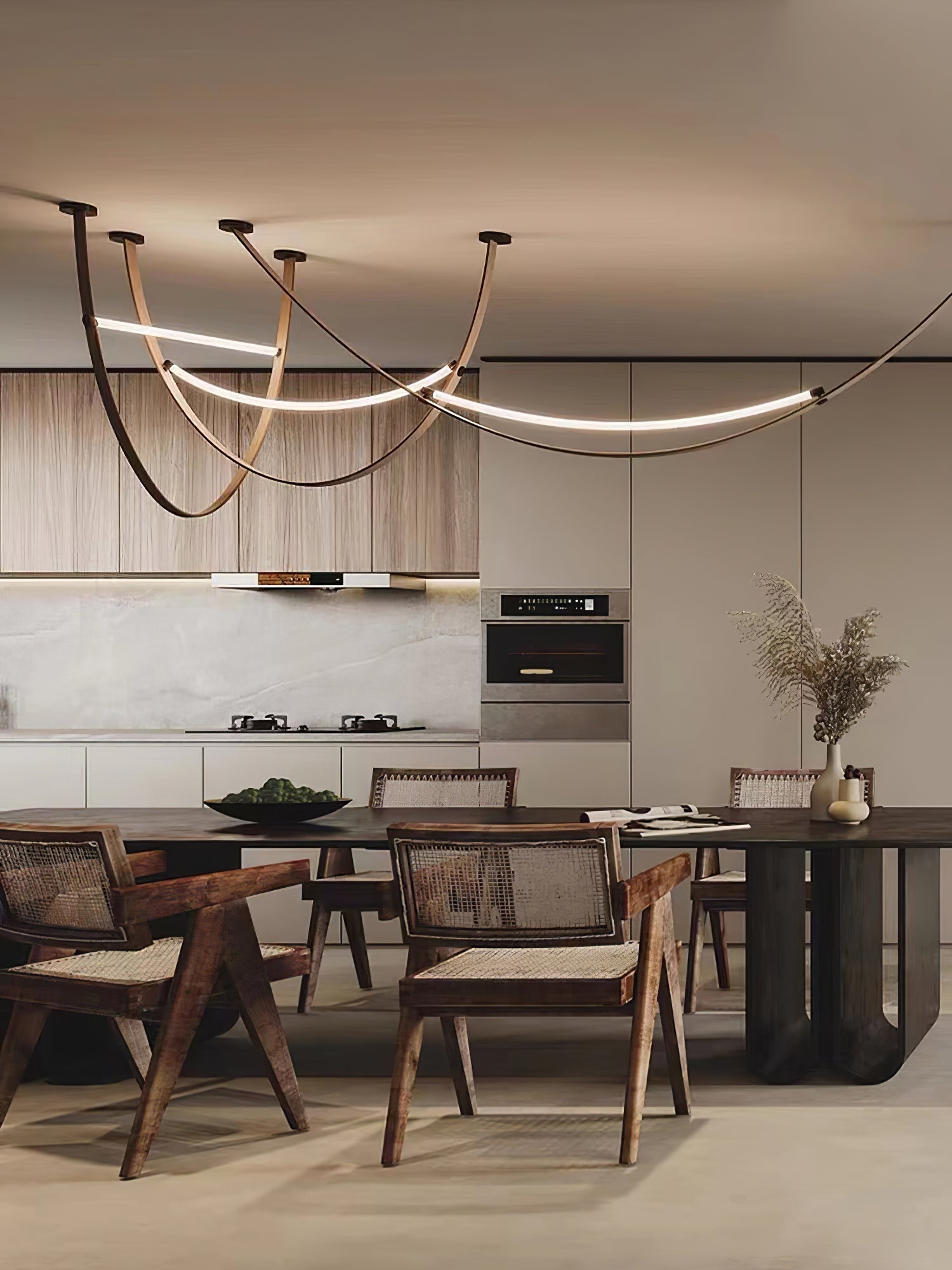 Modern Linear Leather Belt Pendant Light LED Minimalist Ceiling Hanging Lamp