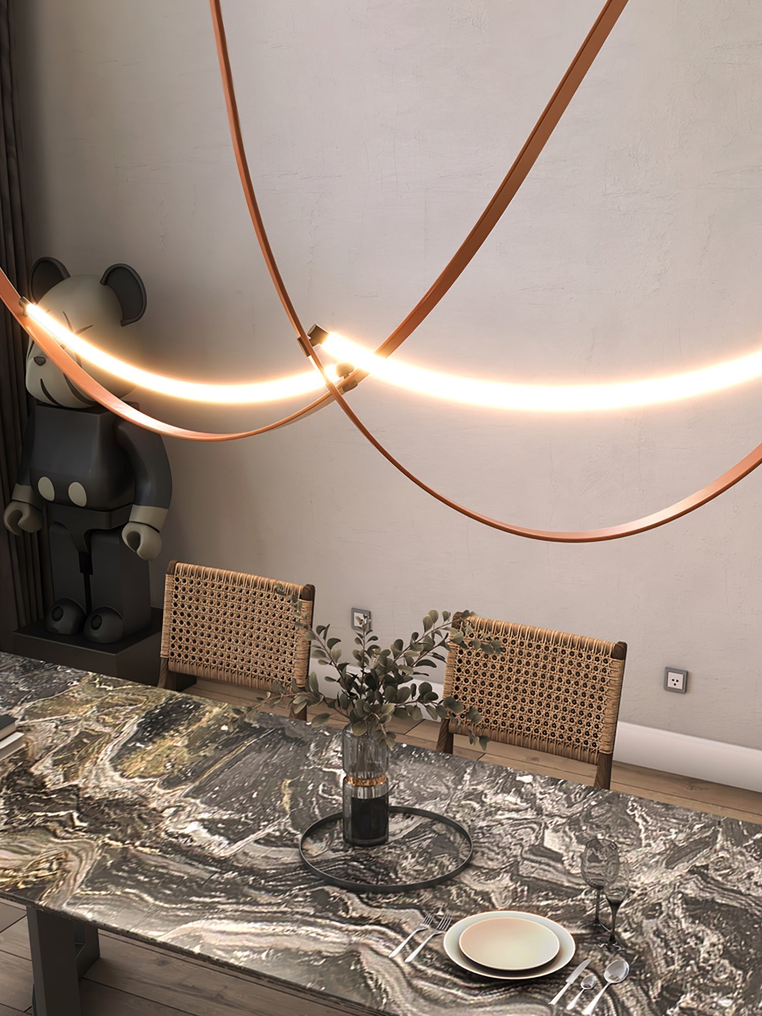 Modern Linear Leather Belt Pendant Light LED Minimalist Ceiling Hanging Lamp