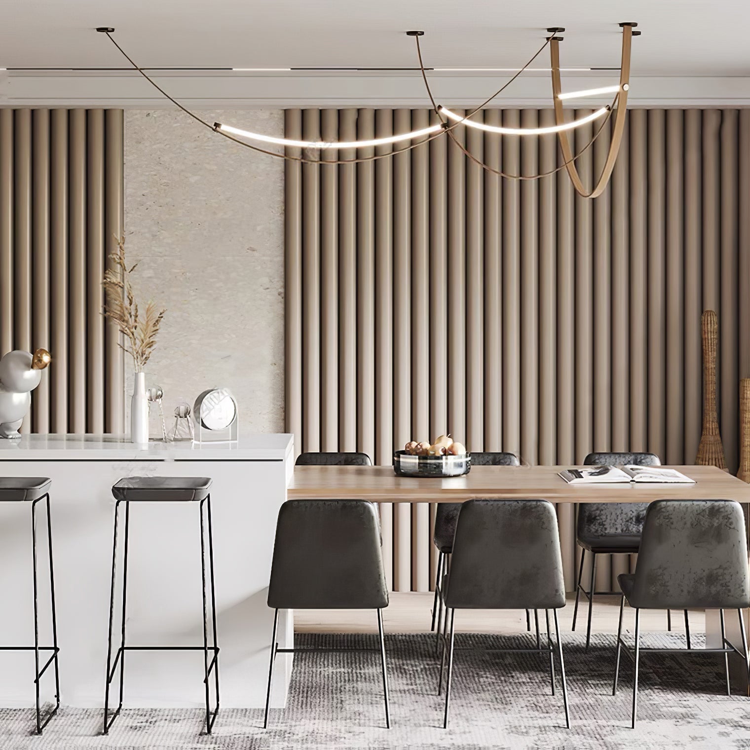 Modern Linear Leather Belt Pendant Light LED Minimalist Ceiling Hanging Lamp