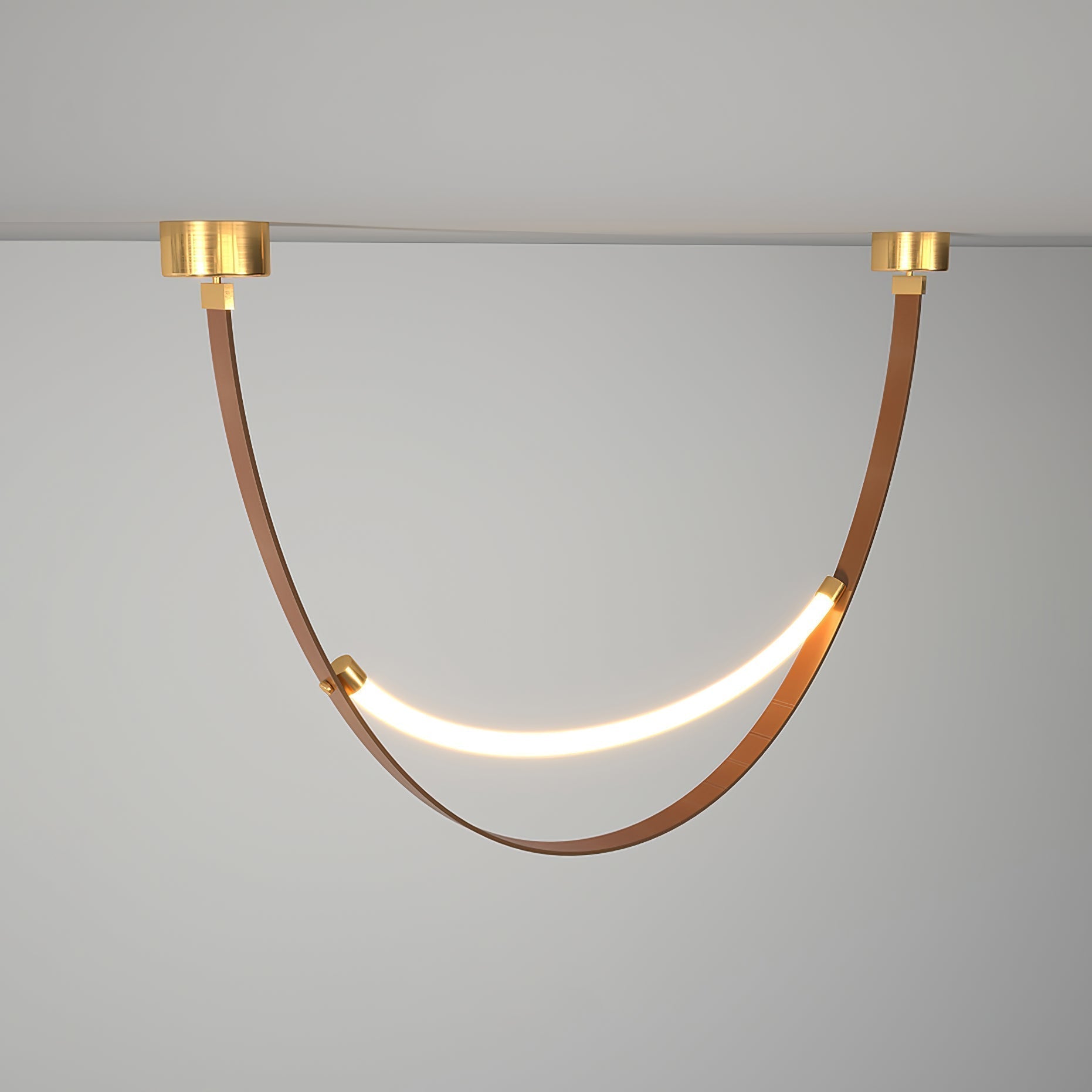 Modern Linear Leather Belt Pendant Light LED Minimalist Ceiling Hanging Lamp