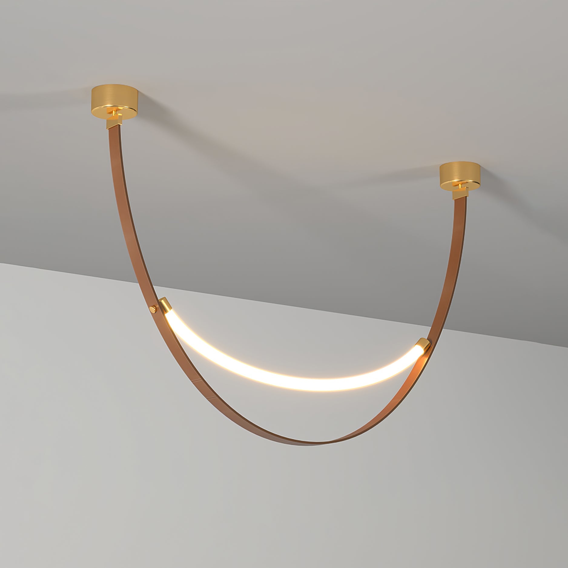 Modern Linear Leather Belt Pendant Light LED Minimalist Ceiling Hanging Lamp