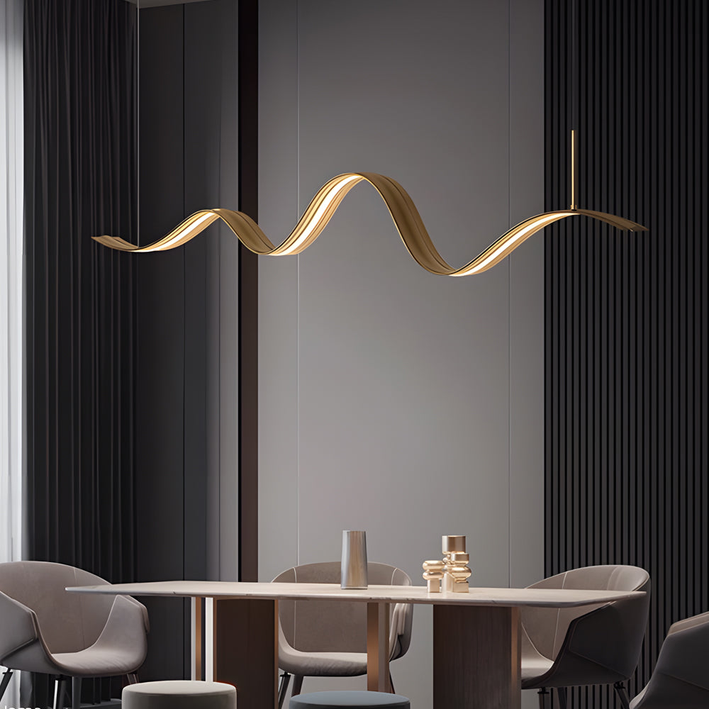 Modern Linear LED Brass Wave Pendant Light for Kitchen Island and Dining Room