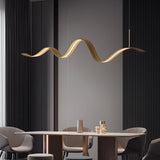 Modern Linear LED Brass Wave Pendant Light for Kitchen Island and Dining Room
